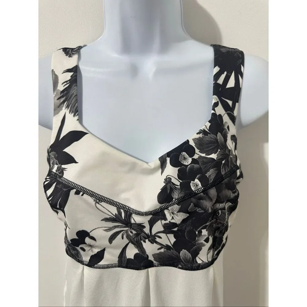 Lululemon Tank Top Size 6 Brisk Bloom Black White Loose Fit  A815